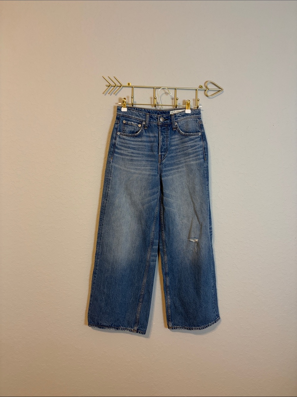 Rag & Bone Maya High-Rise Ankle Wide Leg Jeans Size 26 Mick W Holes